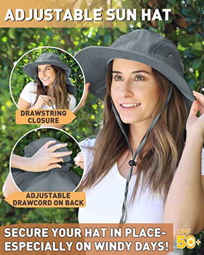 Tirrinia Wide Brim Sun Hat with Neck Flap for Men & Women - color: # Dark Grey
