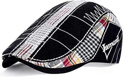 Cabbie Hats for Men Summer,Cotton Beret Newsboy Hat Ivy Gatsby Adjustable Flat Cap Beret for Driving - color: Cotton -Black C
