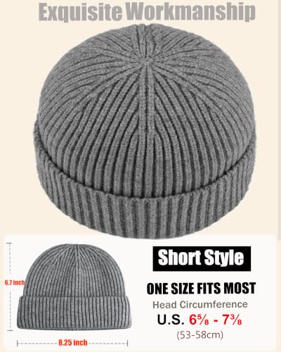 50% Wool Knit Short Fisherman Beanie for Men Women Warm Winter Hat - color: #Grey