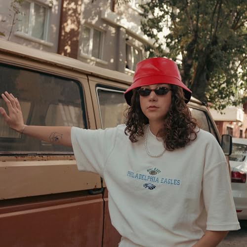 MILAKOO Pu Leather Bucket Hat for Unisex Reversible Fishing Cap Metallic Retro 80s 90s Fisherman Hat - color: D: Red