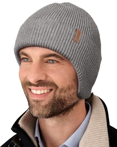 FURTALK Mens Winter Fleece Lined Beanie with Earflaps - color: Dark Grey