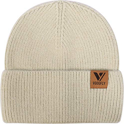 Vgogfly Beanie Men Slouchy Knit Skull Cap Warm Stocking Hats Guys Women Striped Winter Beanie Hat Cuffed Plain Hat - color: Z-beige