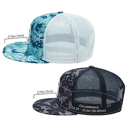 BASSDASH 2 Pack Flat Brim Trucker Cap Adjustable Snapback Hat Mesh Back for Men Women Fishing Hunting - color: Pack of 2,ocean Digital Camo & Night Digital Camo