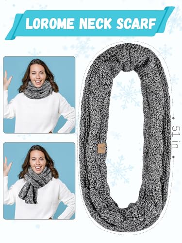 LOROME Winter Beanie Hat Scarf Gloves, Warm Fleece Knit Neck Scarf Set Gift - color: Black and White