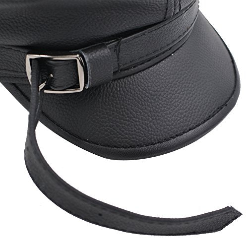 Unisex Genuine Leather Greek Fisherman Sailor Fiddler Driver Hat Flat Cap - color: Black, size: Medium