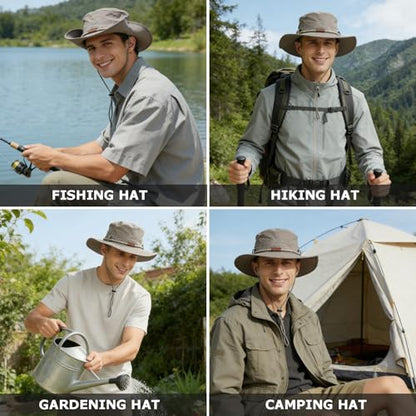 Waterproof Wide Brim Bucket Sun Hat Boonie Hat for Men & Women - color: D Grey