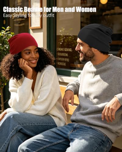 vidsel 100% Cotton Slouchy Beanie for Women Men, Thin Beanies Winter Hat - color: Red