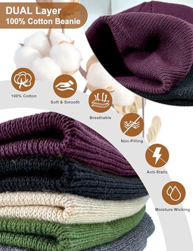 vidsel 100% Cotton Beanie Hat for Men Women, Soft Cuffless Knit Skull Cap - color: 1pc-purple