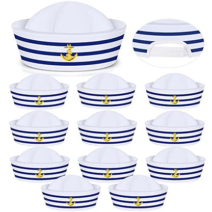 Syhood 12 Pcs Blue with White Sailor Hats Captain Navy Hat - style: Lovely Style