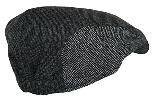 Wonderful Fashion Men's Herringbone Wool Tweed Newsboy IVY Cabbie Driving Hat - color: Twotone-dk.grey