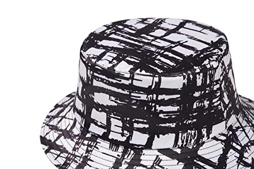 Quanhaigou Bucket Hat for Men Women,Packable Reversible Printed Sun Hats,Fisherman Outdoor Summer Travel Hiking Beach Caps - color: Black White
