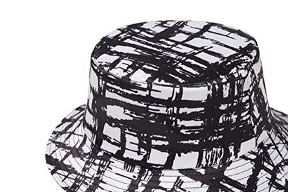 Quanhaigou Bucket Hat for Men Women,Packable Reversible Printed Sun Hats,Fisherman Outdoor Summer Travel Hiking Beach Caps - color: Black White
