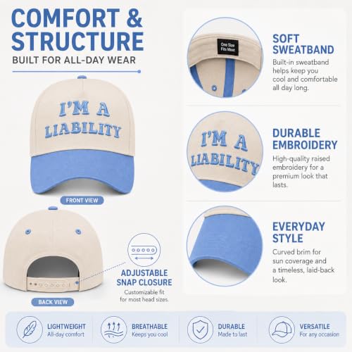 Vintage Canvas Embroidery Funny Hats Put It On My Husband's Tab Hat Adjustable Baseball Cap for Men Women - color: Blue-i'm a Liability