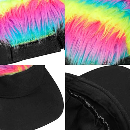 Mens Novelty Sun Visor Beach Hat Short Hair Wigs UV Protection Adjustable Golf Dad Cap Funny Hip Hop Rave Party Trucker Hat - color: Black & Colorful