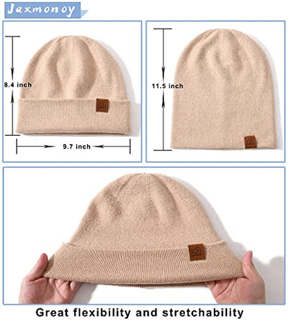 jaxmonoy Slouchy Knit Beanies Winter Hats for Women Men Soft Warm Reversible Slouch Cuffed Skull Knitted Beanie Cap - color: Khaki