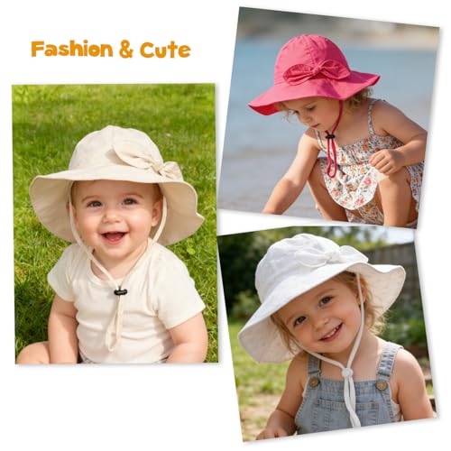 Baby Girl Sun Hat with UPF 50+ Outdoor Adjustable Beach Hat with Wide Brim Bucket Hats - color: Beige-stripe 1pcs, size: 2-3T
