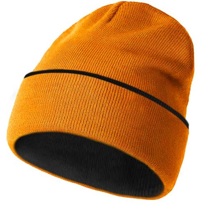ZOORON Beanie for Men Women Warm Winter Hat Unisex Soft Knit Cuffed Beanie - color: 1pack-black/Orange(double-sided)