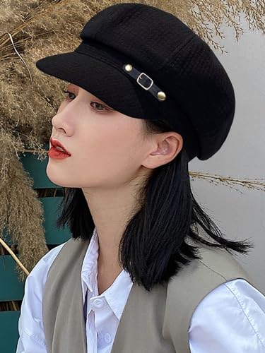 Women Beret Newsboy Hats Classic Autumn Spring Winter Cap - color: Black-2