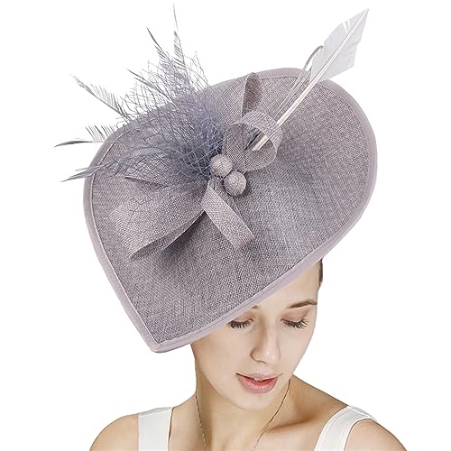 GIBZ Women's Wide Brim Fascinator Elegant Tea Party Headband - color: Grey