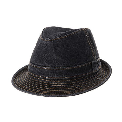 WITHMOONS Denim Bucket Hat Plain Stitch Washed Short Brim Packable Fedora DW6646 - color: Black, size: Medium