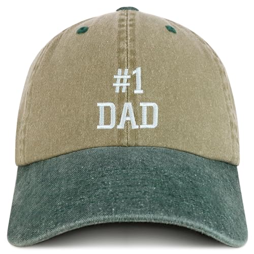 Trendy Apparel Shop Number 1 Dad Embroidered Pigment Dyed Low Profile Cotton Cap - color: Khaki Dark Green