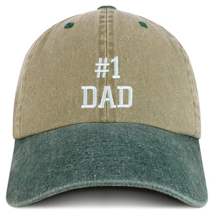 Trendy Apparel Shop Number 1 Dad Embroidered Pigment Dyed Low Profile Cotton Cap - color: Khaki Dark Green