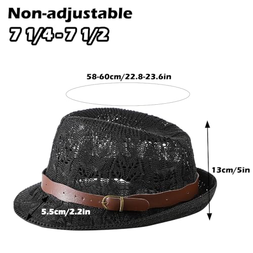 Unisex Summer Mesh Fedora Hat Sun Short Brim Panama Hat Beach Hat Packable Breathable Classic Retro Trilby Hat - color: Black
