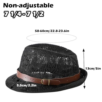 Unisex Summer Mesh Fedora Hat Sun Short Brim Panama Hat Beach Hat Packable Breathable Classic Retro Trilby Hat - color: Black
