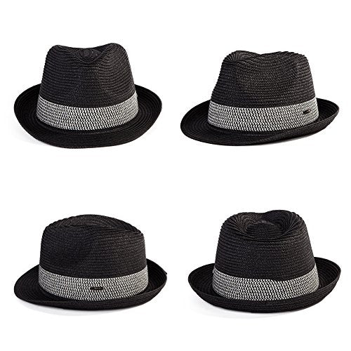 Fancet Packable Straw Fedora Panama Sun Summer Beach Hat Cuban Trilby Men Women 56-67cm - color: Black, size: XX-Large