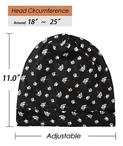 Adjustable Satin Lined Sleep Cap for Dreadlocks Curly Hair Large Head-Stay On Overnight - color: Black Brown