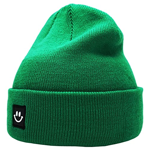 55cube Unisex Winter Beanie Hats Warm Thick Knit Cuffed Skullcaps - color: Solid Kelly Green