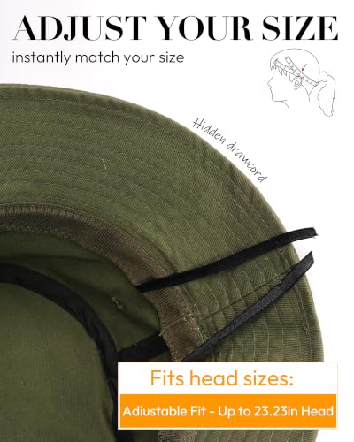 HONGTEYA Bucket Sun Hats for Woman Men Cotton Summer Beach Hat Golf Fishing - color: Olive, size: Medium