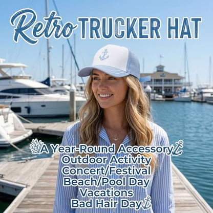 D&Y Retro 2-Tone Canvas Baseball Cap for Women - Funny Embroidered Distressed Snapback, Adjustable Cotton Dad Hat - color: Anchor-blue