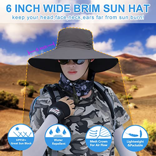 HUAMULAN Men Women 6" Wide Brim Sun Protection Hat Summer Fishing Hats - color: A5-black
