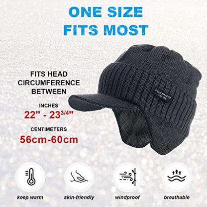 Ruphedy Mens Beanie with Brim Winter Hat Knitted Thick Fleece Visor Beanie - color: B323-grey