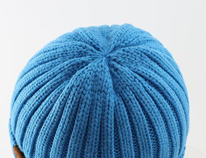 Home Prefer Mens Winter Hat Wool Fleece Lined Knit Beanie Hat Warm Stocking Caps - color: Sky Blue