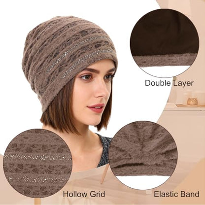 Crochet Slouchy Beanie Hat Turbans Headware for Women - color: Bea15 - Brown