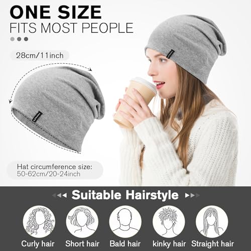 HAMUNI Slouchy Beanie for Women Men Soft Cotton Chemo Hats Double-Layer Warm Beanie Cap for Daily Wear & Transitional Seasons - color: Black+gray