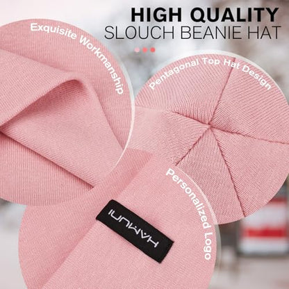 HAMUNI Slouchy Beanie for Women Men Soft Cotton Chemo Hats Double-Layer Warm Beanie Cap for Daily Wear & Transitional Seasons - color: Pink