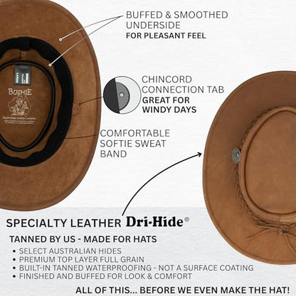 1035 Full Grain - Australian Cattle Leather Cowboy Hat - Foldable, Lightweight, Durable, Water Resistant - color: Tan, size: Medium
