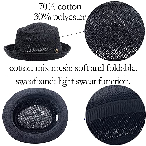 Summer Mesh Pork Pie Hat,Men Women Straw Fedora Cap,Lightweight Bowler Cap - color: White+black+red+blue+grey+khaki