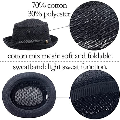 Summer Mesh Pork Pie Hat,Men Women Straw Fedora Cap,Lightweight Bowler Cap - color: White+black+red+blue+grey+khaki