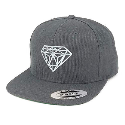 Armycrew Oversize XXL White Diamond Embroidered Structured Flatbill Snapback Cap - Charcoal - 2XL
