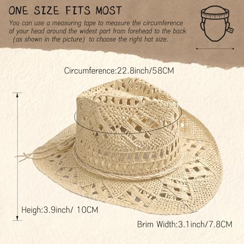 Straw Cowboy Hat for Women, Cowgirl Hat Wide Brim Western Cowboy Hat - color: Style1