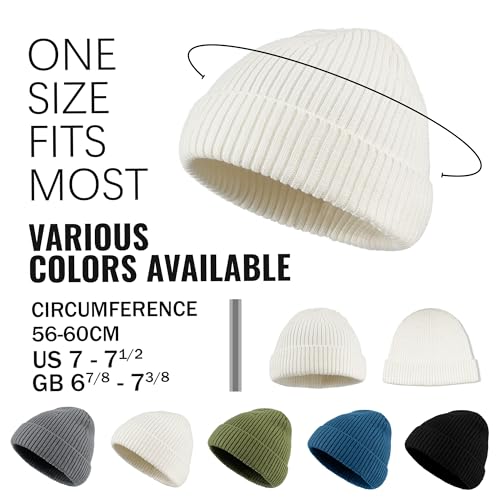 Croogo Knit Beanie Hat Fisherman Ski Caps Fall Winter Warm Knitted Ribbed Cuffed Skull Cap Slouchy Toboggan Cap for Men Women - color: Kh43-white