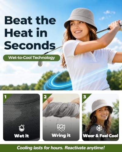 Cooling Bucket Hat for Women Men,Lightweight Wide Brim Sun Hat for Beach,Golf, Fishing,Moisture-Wicking&Foldable - color: Grey