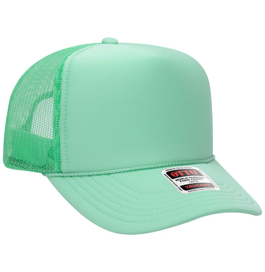 Otto Cap 5-Panel High Crown Mesh Back Trucker Hat - color: Seafoam Green