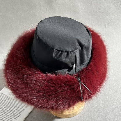 Dikoaina Faux Fur Bucket Hat for Women Girl – Oversized Brim, Super Soft & Fluffy Winter Hat - color: Pink