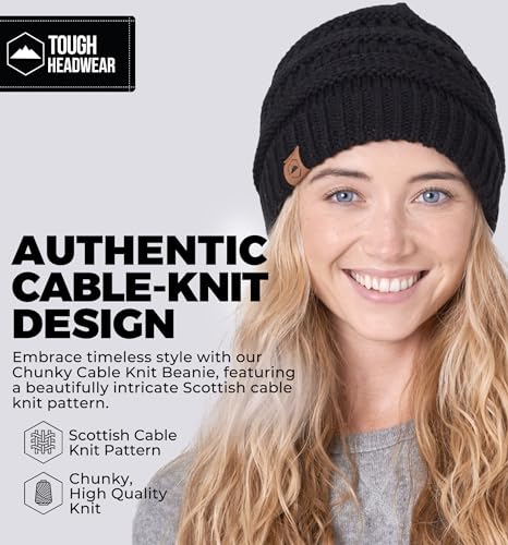Tough Headwear Slouchy Beanie Hat - Itch-Free Winter Hats for Women - Stretchable Beanies for Women - Acrylic Winter Gear - color: Merino Wool - Black