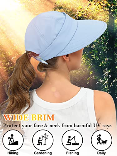 Sun Hats for Women Wide Brim Visor UV Protection Beach Summer Packable Cap - color: Blue